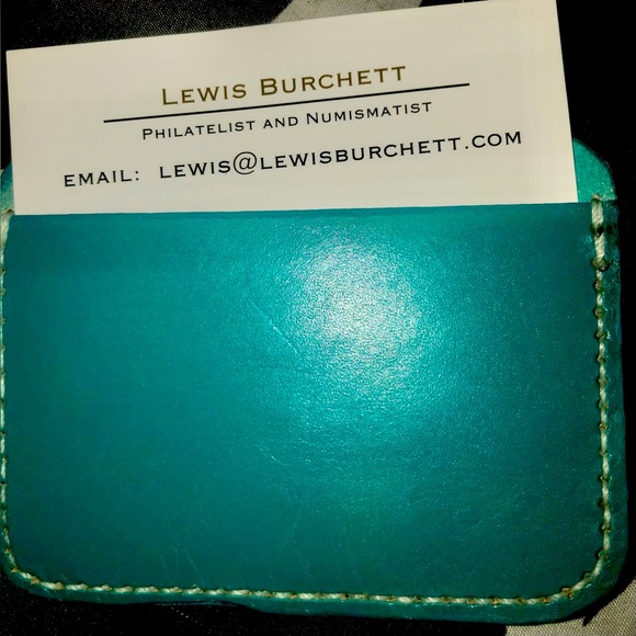 Handmade Teal Leather Minimal Wallet with Lizard Skin Inlay - Picture 6 of 6